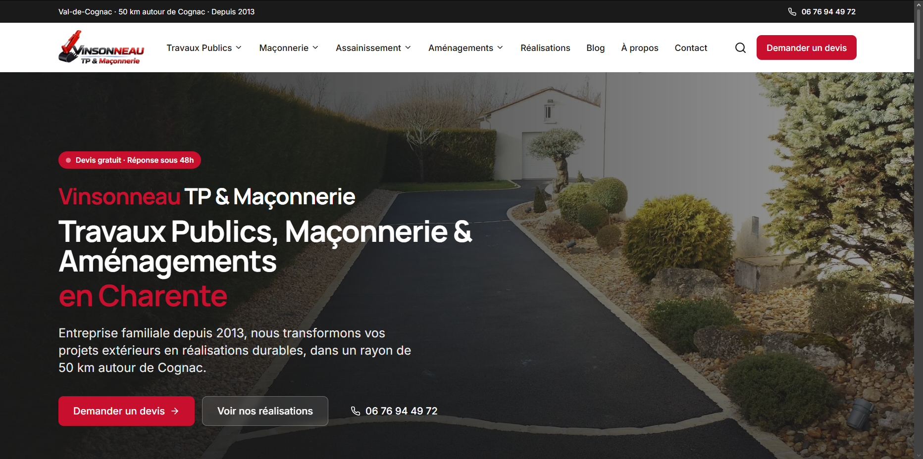 Site vitrine Vinsonneau TP & Maçonnerie